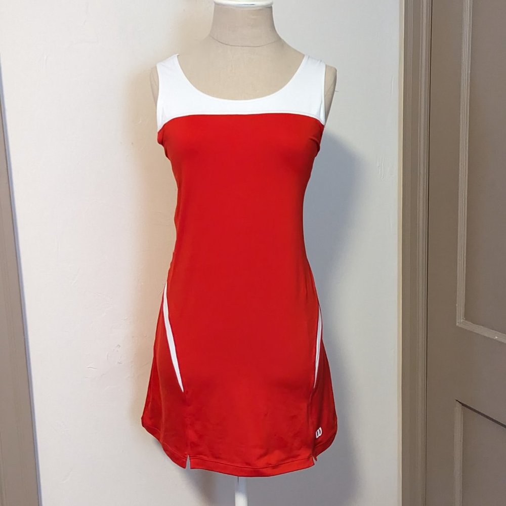 Wilson Tennis Dress Built In Bra Racerback Red White Shelf Bra Criss Cross Back